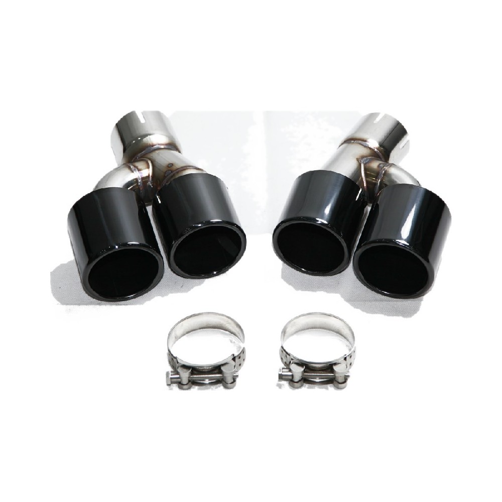 Audi A4 A5 A6 A7 to S4 S5 S6 S7 Style Split Ellipse Exhaust Tips (Pair) - Gloss Black & Silver