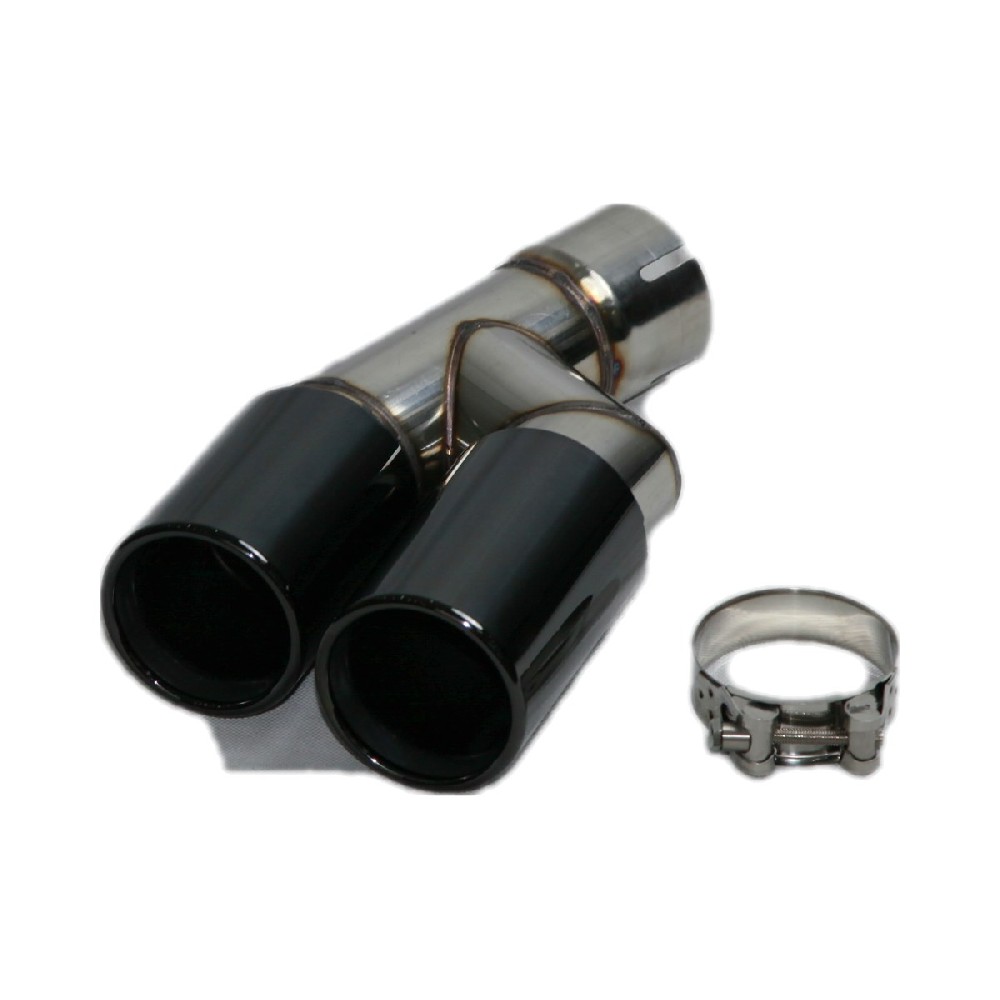BMW 3 Series F30 F35 Single Interface to Unilateral Double-Out Round Exhaust Tips (2019+) - Gloss Black & Silver - JC-BMW-196